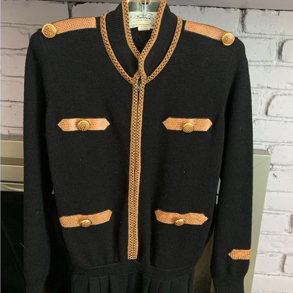 Antonella Preve Black Gold Knit Zip Up Jumpsuit Size Medium - Picture 1 of 9